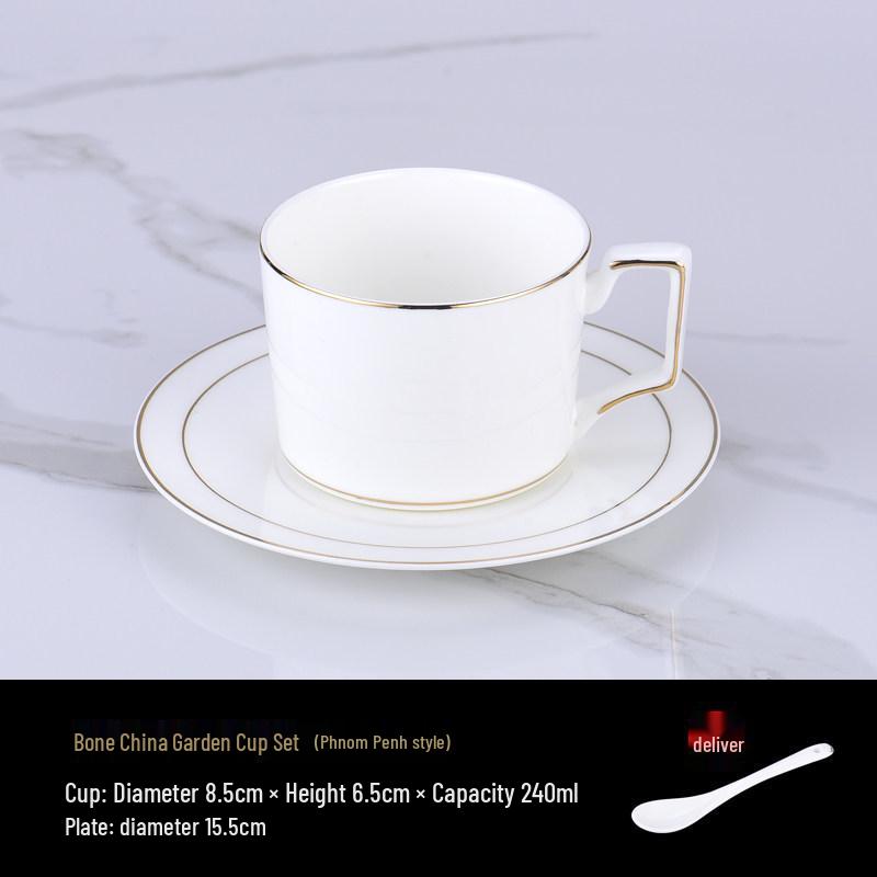 Luxurious Bone China Gold Rim Coffee Cup & Saucer Set - Pure White Ceramic English Style for Hotels and European Coffee Service