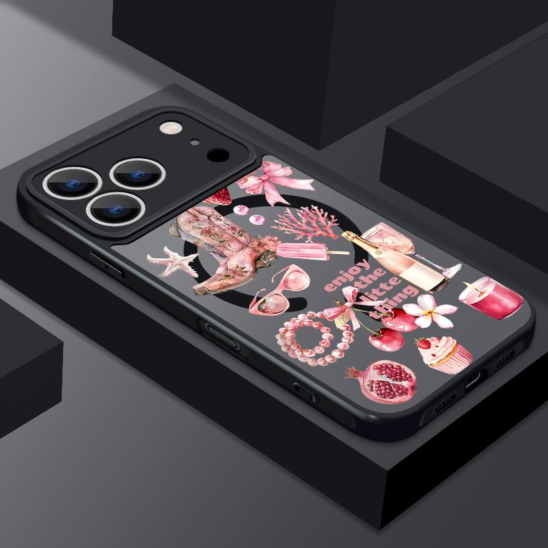 Cherry Bowknot Patterned Magnetic Phone Case For iPhone 17e 17 Pro Max 16 15 14 13 Pro Max 16e 11 For Magsafe Acrylic Back Cover