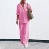 Completo due pezzi da donna per l'estate Taglie forti Cotone Lino Camicia monopetto Pantaloni Casual Top Ampio Gamba Pantaloni larghi Completi comodi