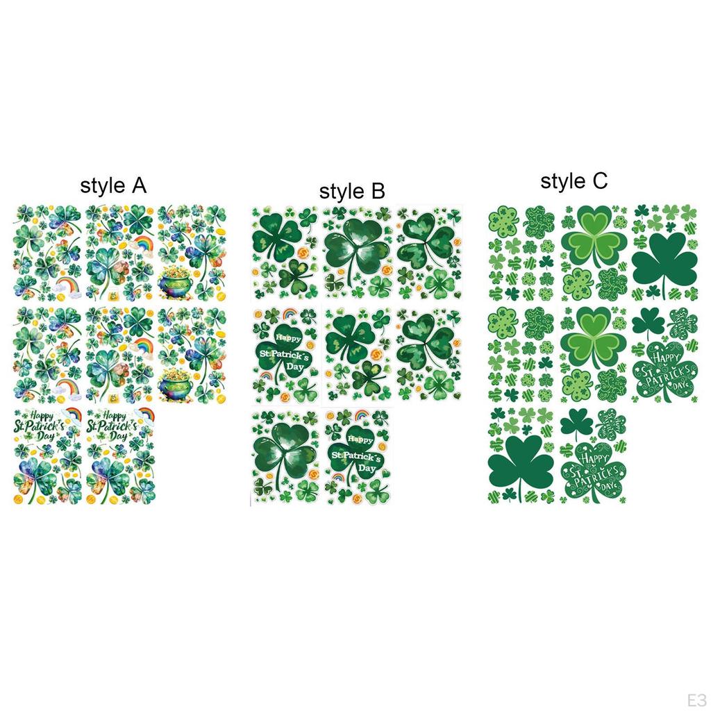 8 Pieces 's Day Window Clings Decals Supplies PVC Removable Ornaments Green for Home Door Bathroom