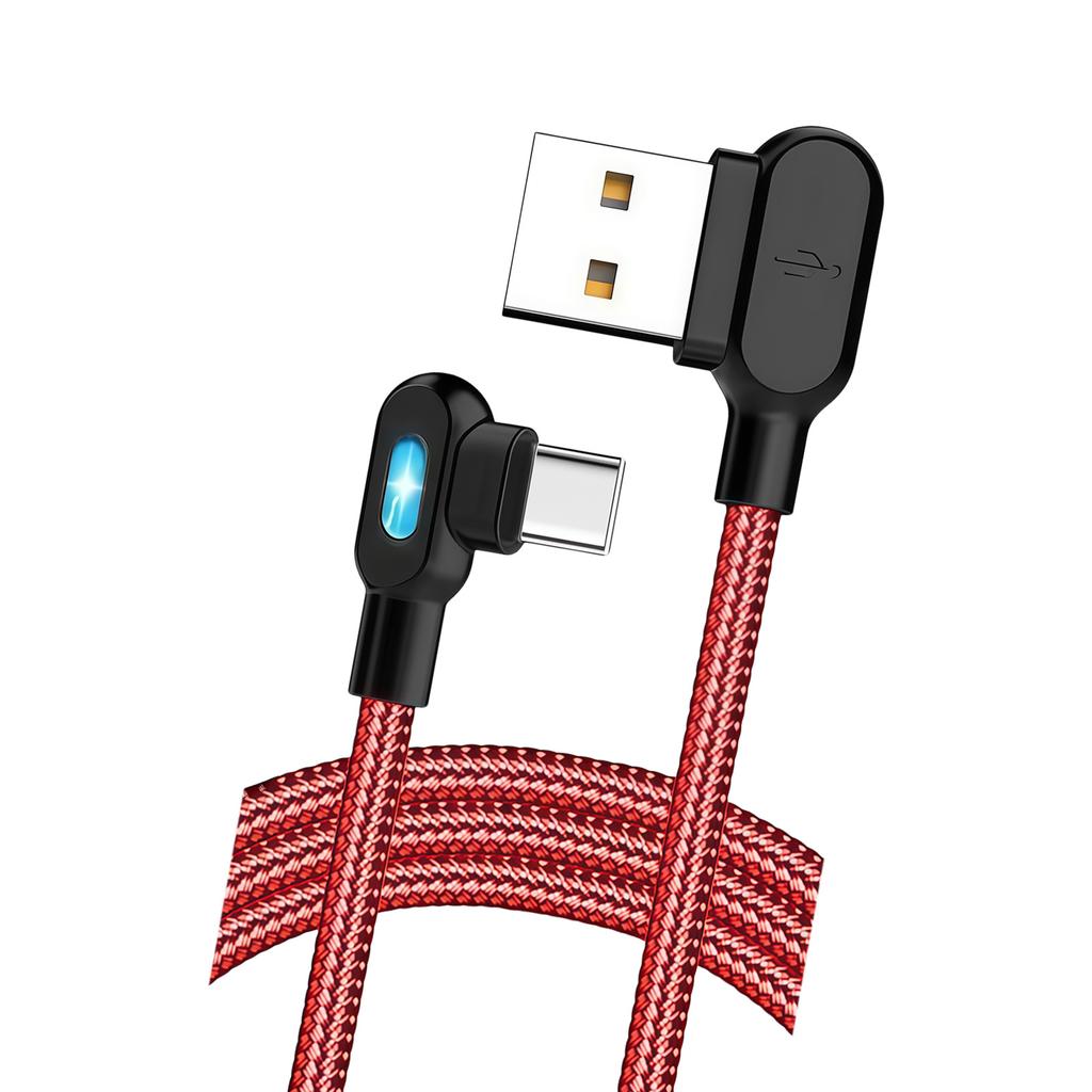 High Strength 90 Degree USB C Cable Reinforced Nylon Braided Cord Supports Quick Charge Ideal For Gaming And Daily Use