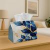 1pc Tissue Box Featuring a Stylish And Modern Design in Blue And Golden with Botanical Illustrations, Made from Durable Polyester, Perfect for Use in 