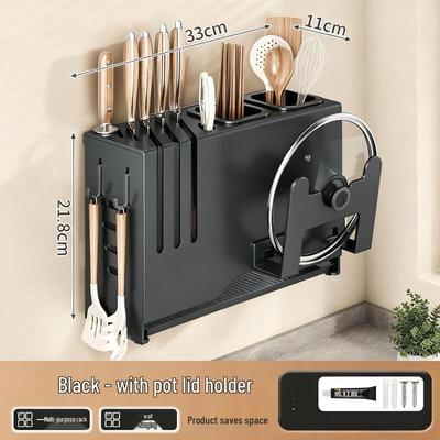 Kitchen Knife & Utensil Holder with Pot Lid Rack