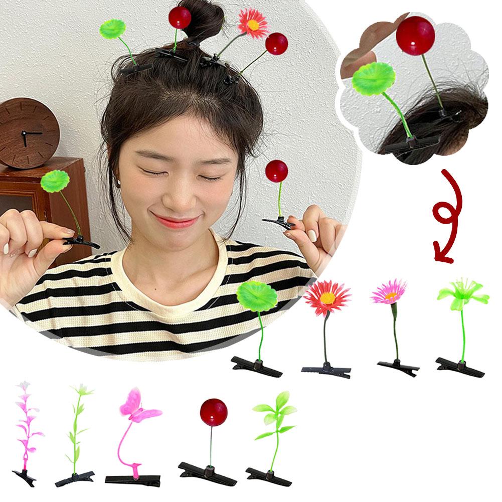 Bean Sprout Hair Clips Funny Plant Hairpins,Mixed Style Barrette Mushroom Little Grass Accessor M5W0
