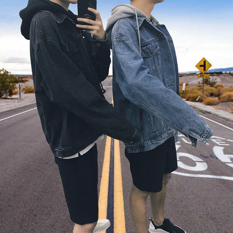 Herren Kapuzen-Jeansjacke - Frühling/Herbst Trendiger lockerer Schnitt im Hongkong-Stil