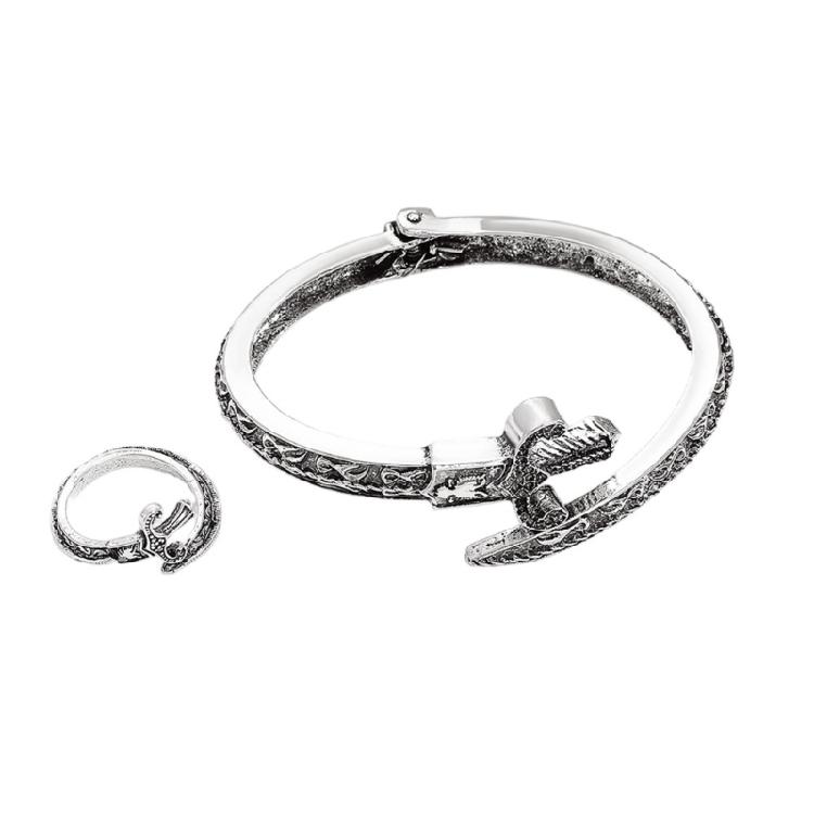 

Изысканный браслет-манжета в змеином стиле, регулируемый, с соответствующими кольцами, винтажный стиль, ручная работа, ювелирные изделия для вечеринки