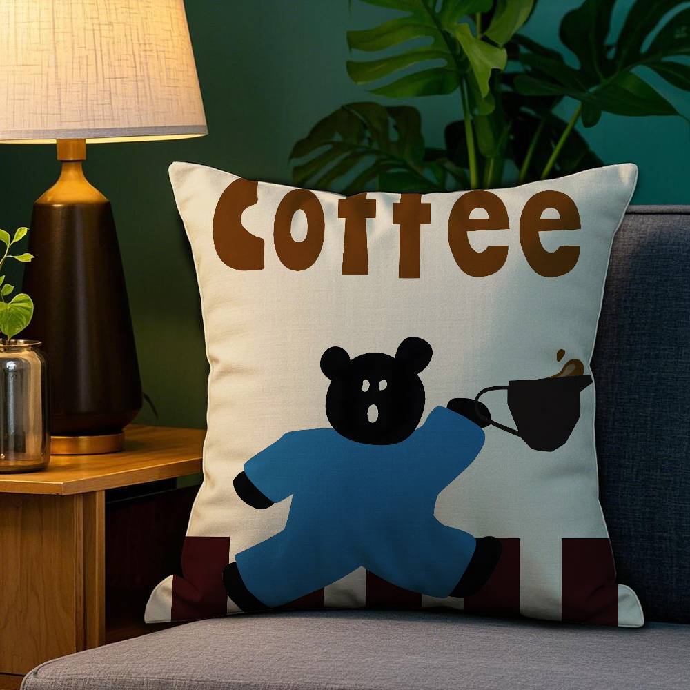Creative Coffee Illustration Pillow Case Plush Fabric Soft Double Sided Print Home Sofa High Quality Cushion Cover Throw