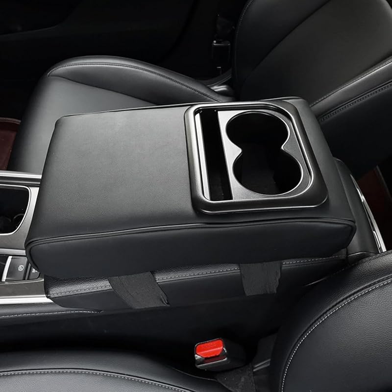 Car Center Console Armrest Pillow, PU Leather Auto Armrest Cushion Box with Cup Holder and Phone Holder, Universal Car Armrest Cushion Anti-Scratch