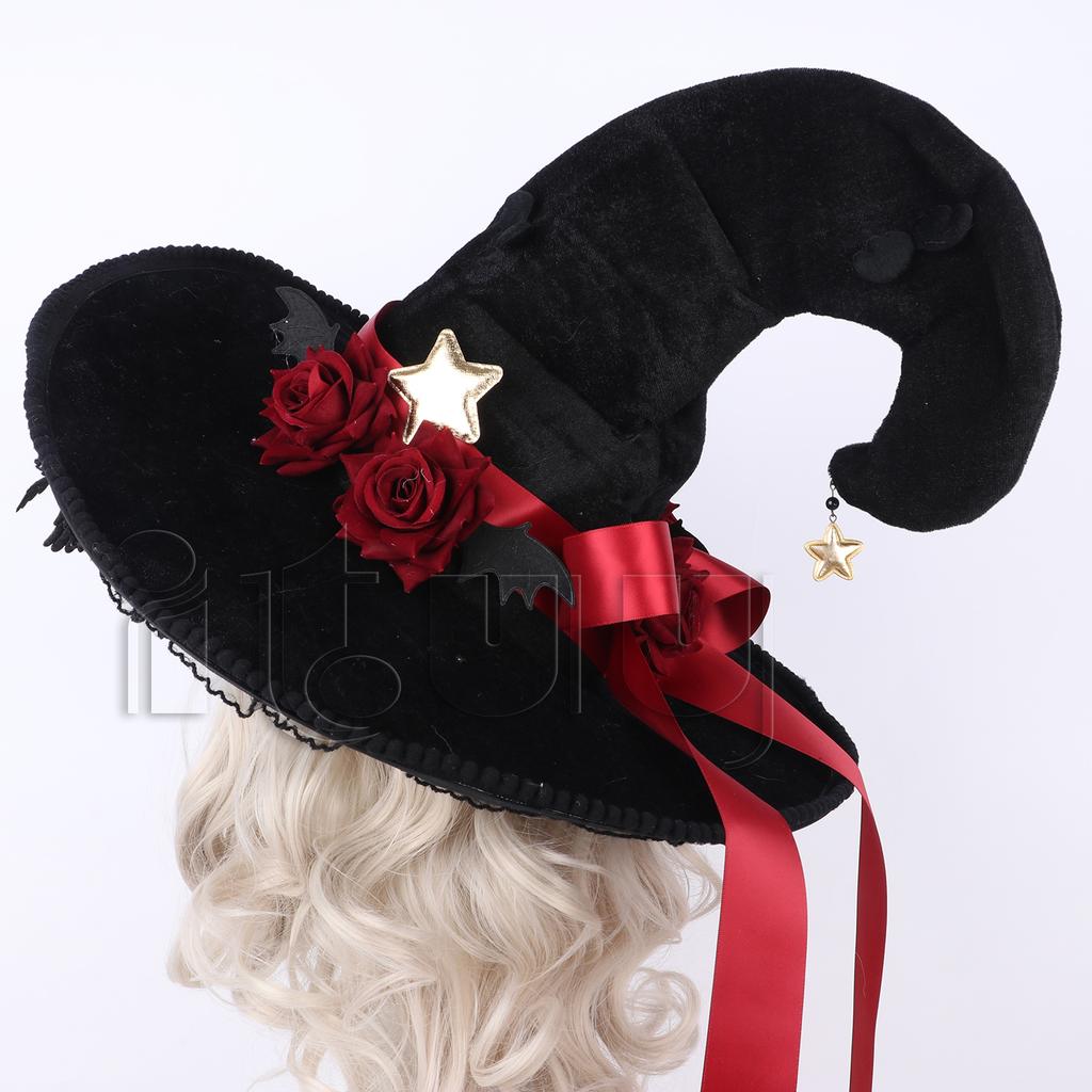 Black Curved Cone Witch Hat Gothic Lolita Women Cosplay Dress Hat Accessories Halloween Party Magical Clown Wizard Hat Decor