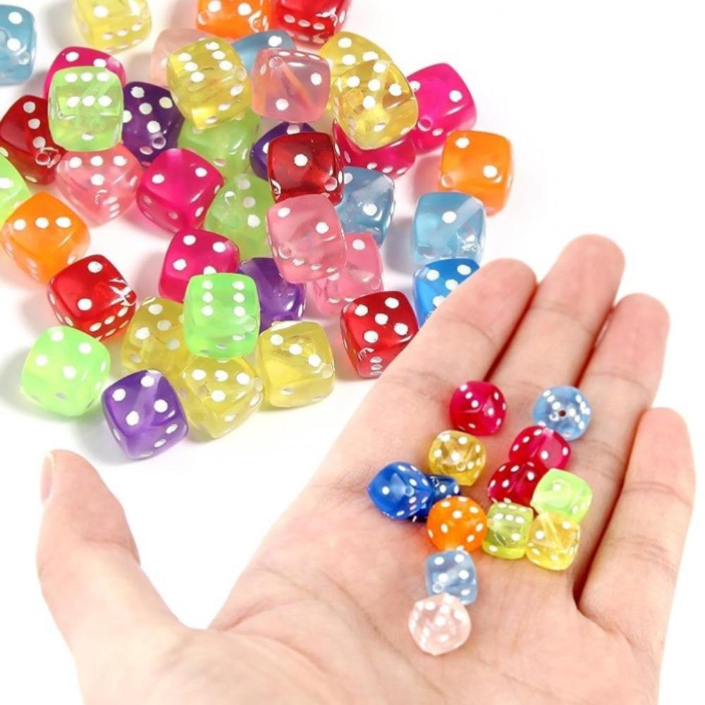 80pcs Mixed Colors 6 Sides Dice Charming Beads Acrylic Clear Dice Beads  for Jewelry Making Supplies