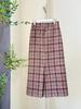 Ready Stock Red Plaid High-Waisted Woolen Skirt with Slit - Retro French Style for Autumn/Winter
