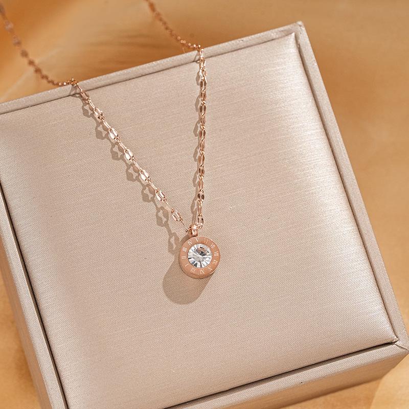 Roman Numeral Titanium Steel Necklace - Women's Fashionable Clavicle Chain In a Luxurious Light Style