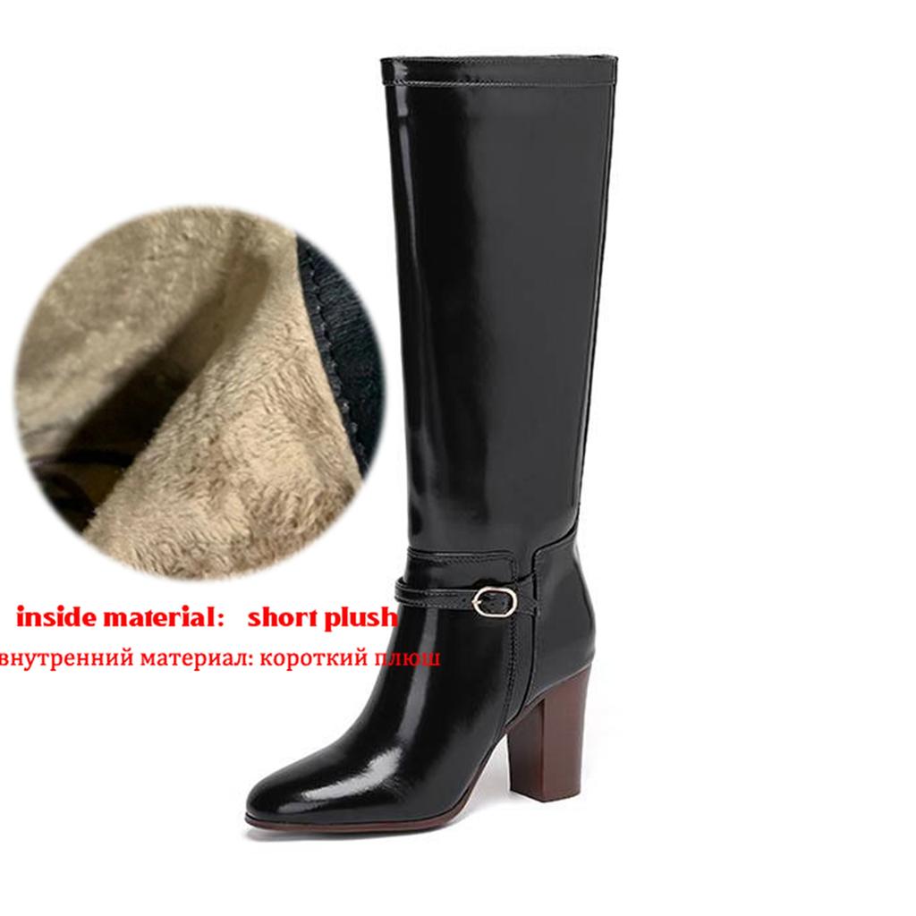 Krazing Pot Cow Split Skin Round Toe Thick High Heels Knight Boots Size 46 Size 45 Slip On Plus Size Women Metal Buckle Thigh High Boots