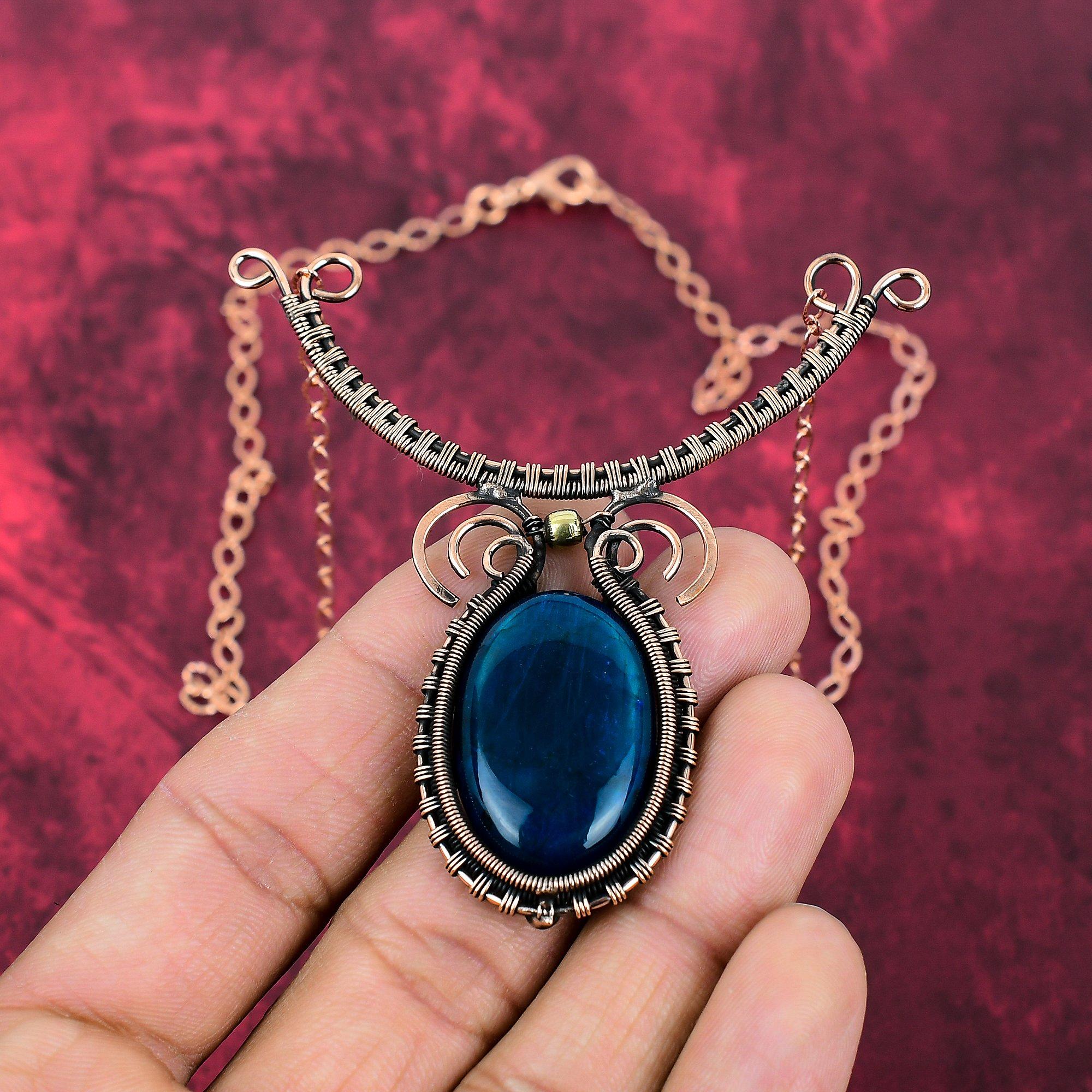 Neon Flash Labradorite Necklace Copper Wire Wrapped Gemstone Necklace Adjustable Chain Necklace Copper Jewelry Handmade Necklace For Gifts Adjustable