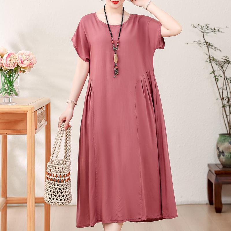 Elegantní dámské letní šaty velké velikosti Vintage oblečení Jednobarevné Krátký rukáv Volné Dlouhé šaty