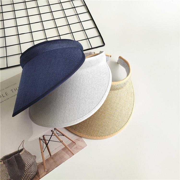 Women Summer Empty Top Visors Sun Hat Simple Solid Color Wide Brim Sunscreen Cap Female Outdoor Adjustable Travel Beach Hats