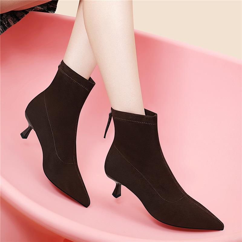 

Winter new velvet boots pointed tip thin heel thin elastic boots socks short boots cotton shoes 40