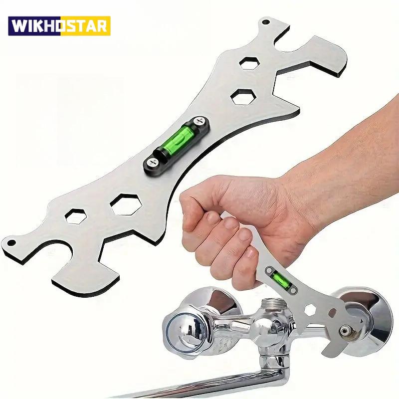 Multifunctional Stainless Steel Bathroom Wrench Tool Shower Installation Hexagonal Level Faucet Angle Ruler Distance Measuring