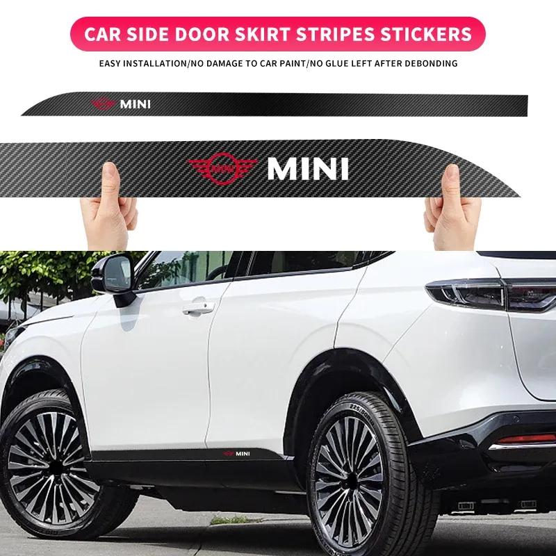 2pcs Car Door Side Skirt Sill Stripe Carbon Decals Styling Accessories For Mini Cooper One JCW Works F54 F55 F56 F57 F60 R50