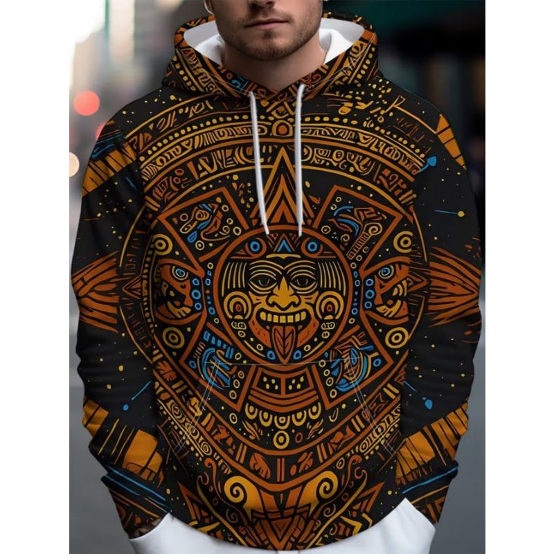Men's trendy street hooded sweatshirt with printed design, featuring a hood strap. Suitable for daily outings and casual gatherings.