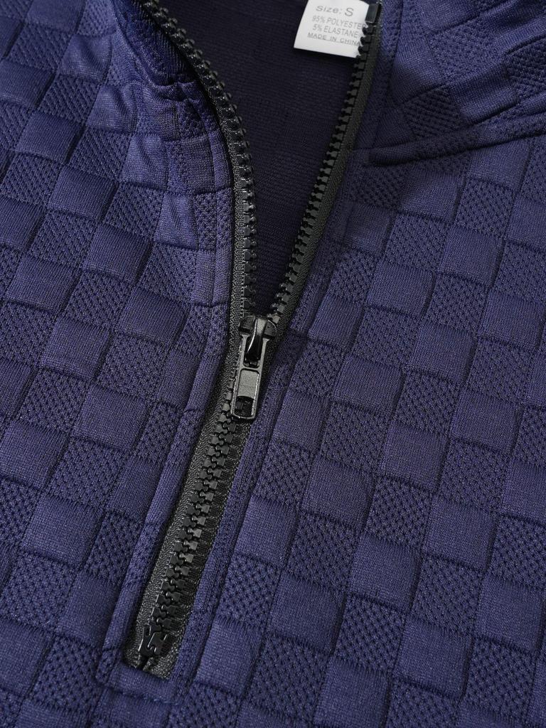 Men's Tactical Fleece Stand Collar Plaid Zipper Hoodie Jacket