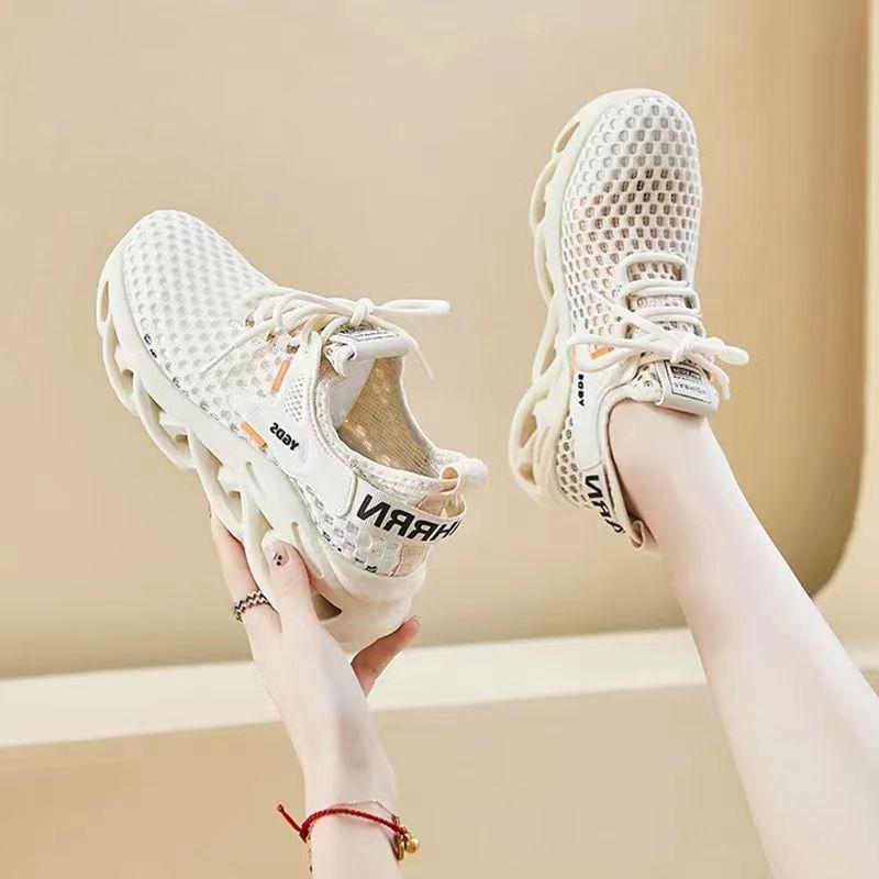 Dámské letní prodyšné síťované tenisky Step on Shit, nové síťované duté bílé boty s měkkou podrážkou, běžecké boty