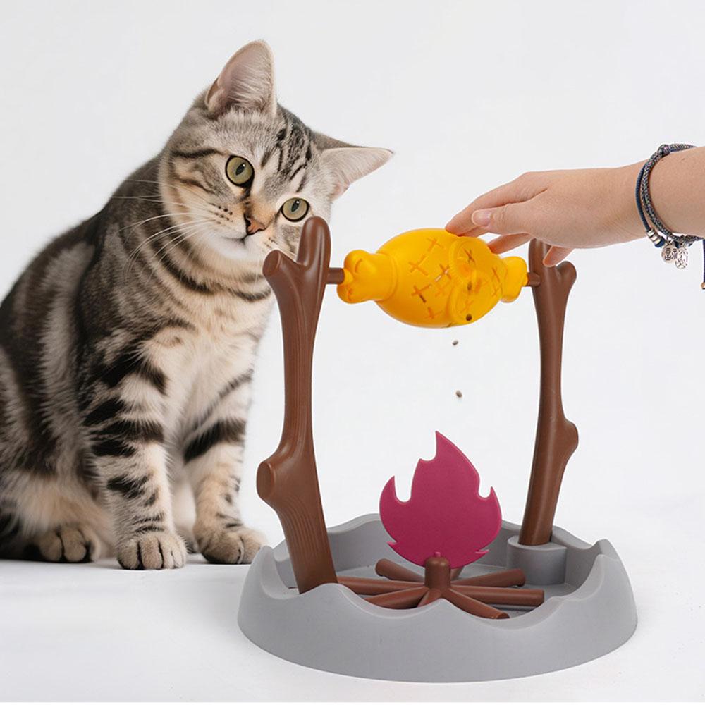 Cat Barbecue Rolling Treat Dispenser Toy, IQ Development Automatic Feeder, Sniff Training Pet Supplies for Cats