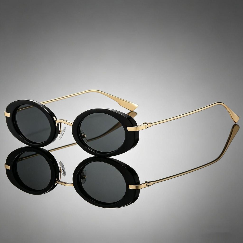Occhiali da Sole Ovali Retro Transfrontalieri: Stile Europeo & Americano Telaio in Metallo alla Moda Sfilata di Moda 89261