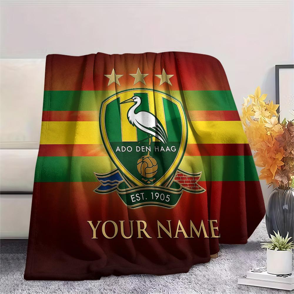 Custom Name ADO Den Haag Flannel Blanket, High quality Comfortable for All Seasons, Home Decor, Warmth and Comfort