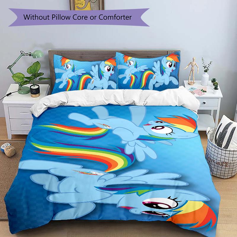 3Pcs Rainbow Dash Flight Bedding Set Soft Fabric Duvet Cover Pillowcases Home Christmas Xmas Halloween Gift 1 Duvet Cover 2 Pillowcase Y1526