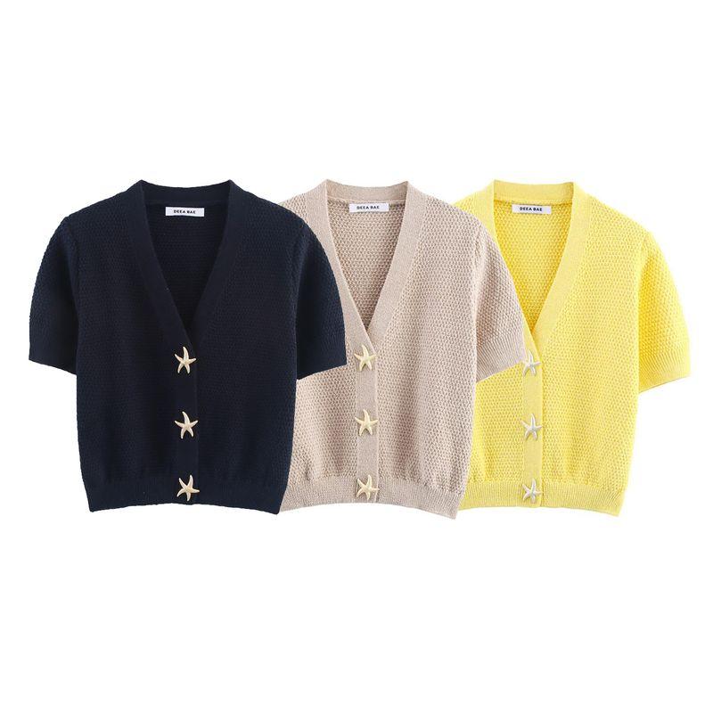 Kaslead New Arrival Women's Clothing Fashion Style Fashion Star Star Button Decoration Knitting Outwear 6771066