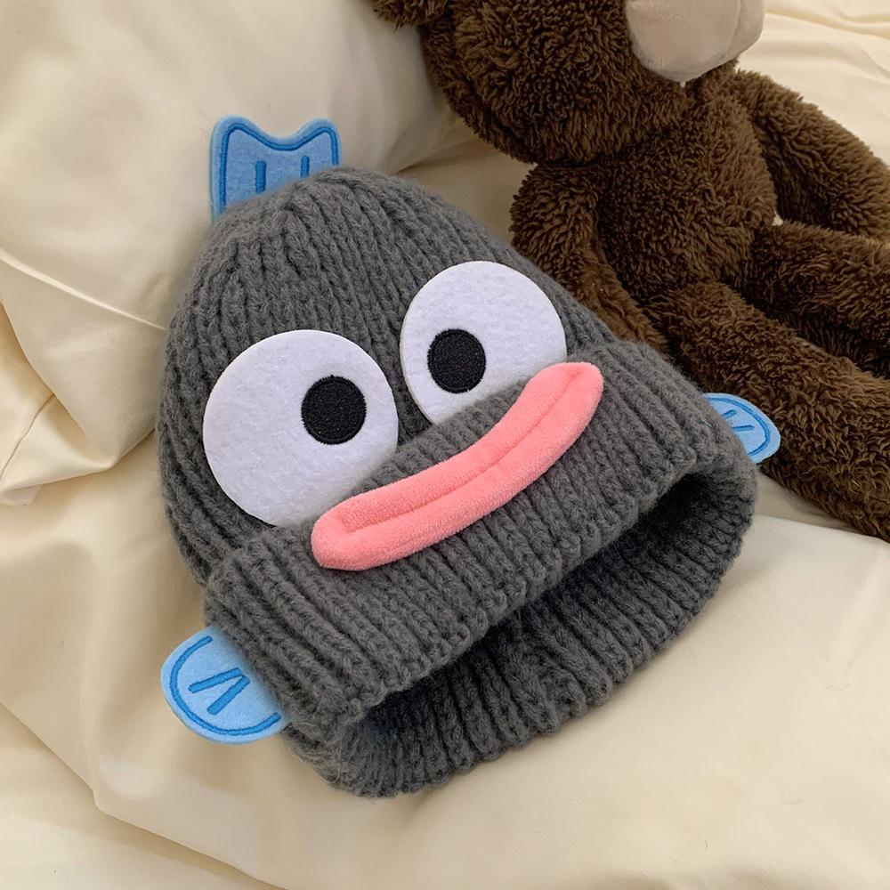 Ugly cute funny cartoon sausage mouth wool hat female autumn and winter warm cute face small knitted ear protection hat tide