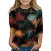 Christmas Day Print Tops For Youth Girls 5-16 Years Round Neck 3/4 Sleeves T-Shirts Trendy Tops Outfit Tees