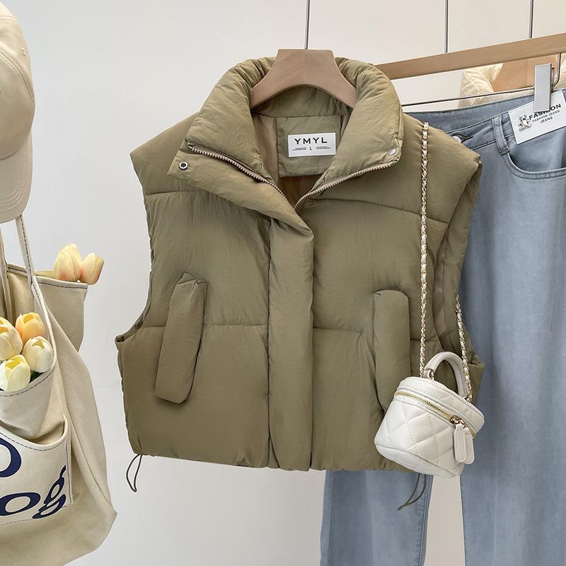 Cotton vest women's autumn and winter new stand-up collar thickened loose short sleeveless cotton vest jacket trendy