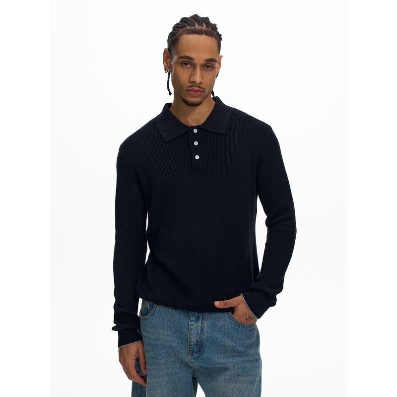 Kisko Simple Retro Polo Collar Basic Knit Long-Sleeve Unisex High-End Cleanfit Top Trendy