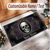 Totenkopf Gothic Thema Weicher Kristall-Samt Teppich Benutzerdefinierter Name & Text Druck Rutschfester Boden Teppich für Schlafzimmer Wohnzimmer