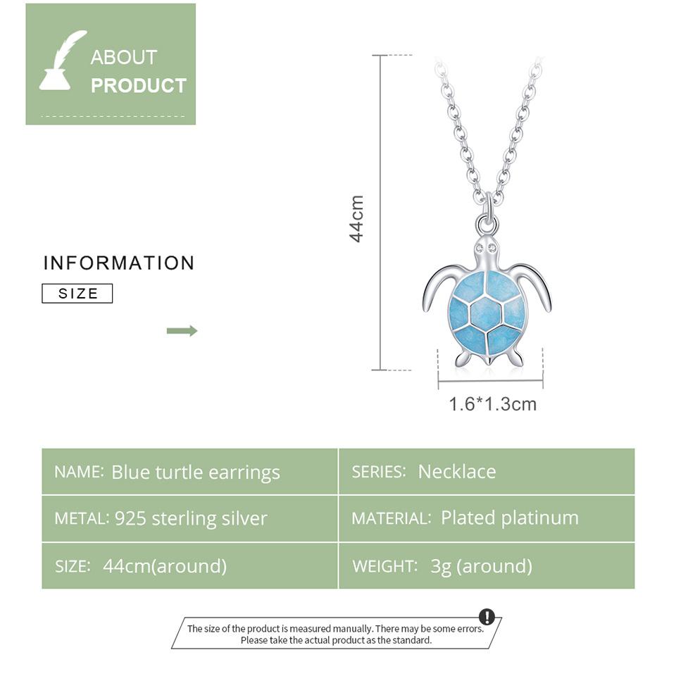Bamoer 925 Silver Sky Blue Enamel Turtle Pendant Necklace Cute Animal Adjustable Necklace for Women Fine Jewelry SCN446