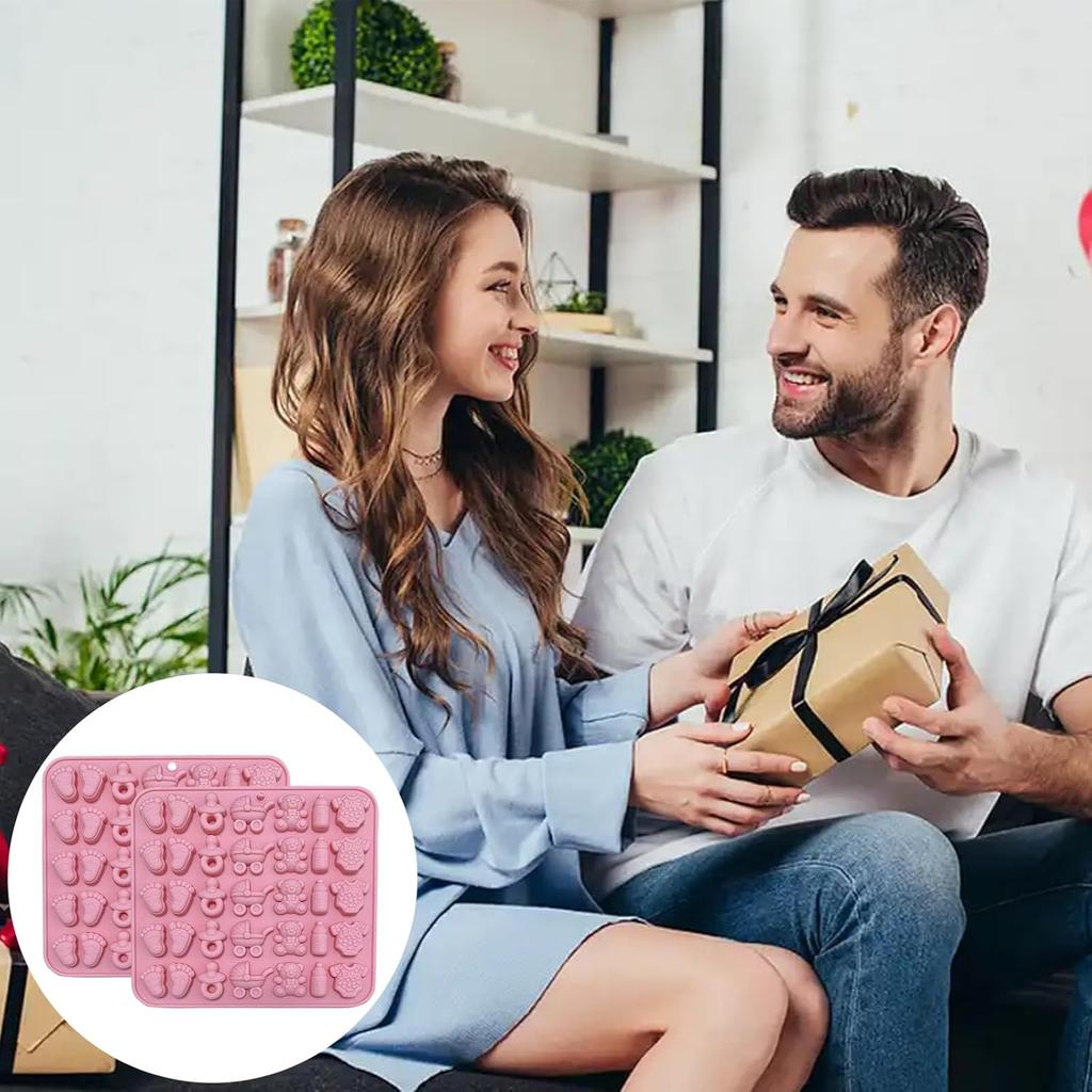 2pcs Baby Shower Chocolate Mold, 35 Cavity Cute Baby Silicone Molds Baby Onesie Baby Bottle Pacifier Molds Baby Shower Candy Mold For Cake Decoration