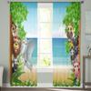 Funny Animal Cartoon With Tropical Beach Window Curtains Sheer Chiffon Tulle Curtain Home Living Room Backdrop Decoration