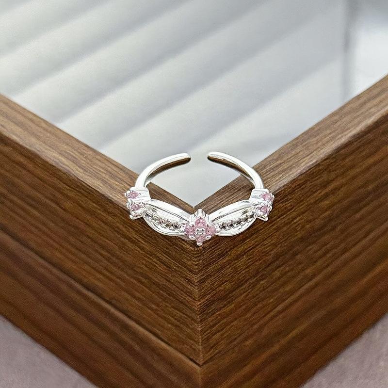 Light Luxury Sweet Cool Pink Cute Full Diamond Zir*****Pening Adjustable Ring Niche Design High-End Ring Woman