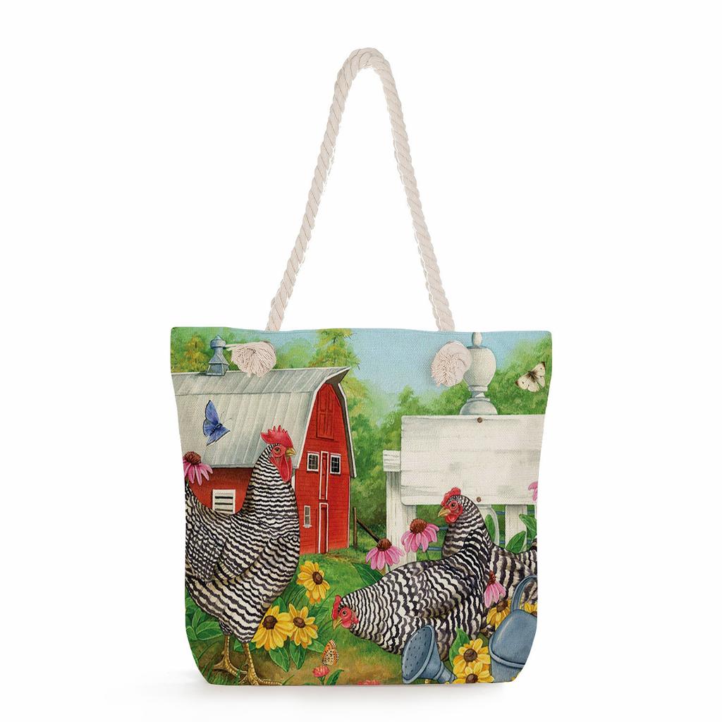 Flower Bird print thick rope single-shoulder beach bag 7272 CLE