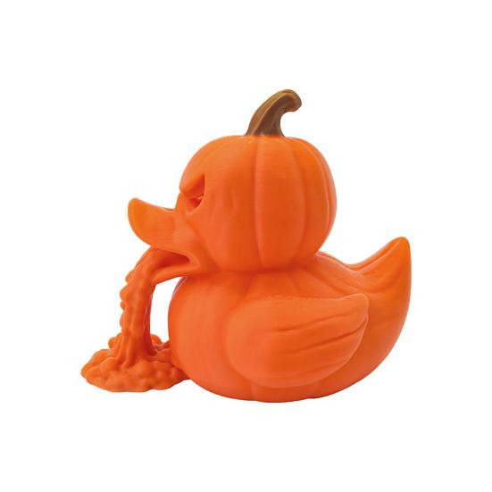 3D Printed Pumpkin Duck Figurine Spooky Collectible Duck Vomiting Statue Halloween Party Decoration for Living Room Office Desk Decor