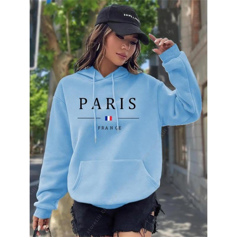 PARIS Graphic Letter Hoodies Women's Hooded Sweatshirt Pullover Top Aesthetic Y2K Street Sport Clothing Woman Hoodie PINK BLACK