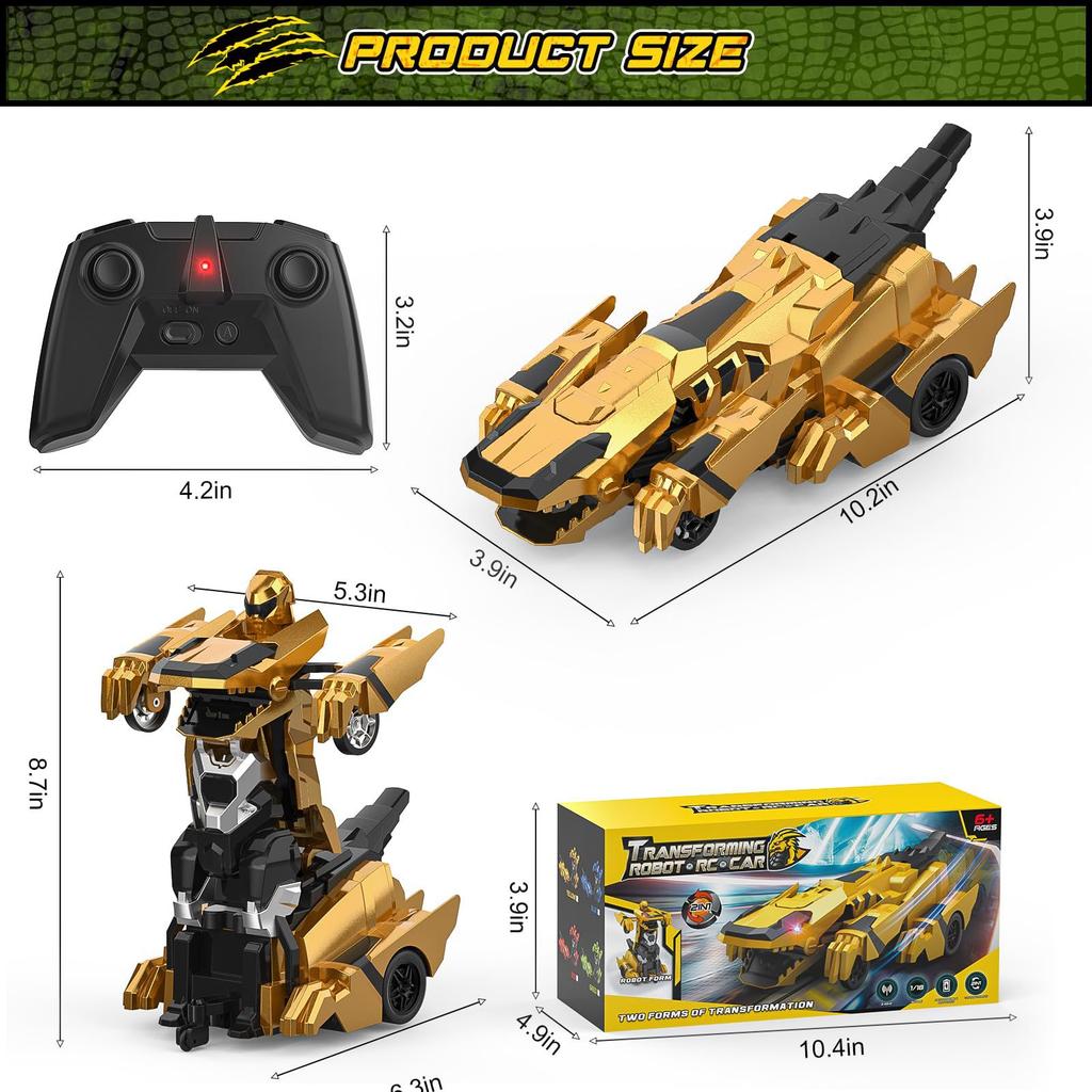 Dinosaur Deformation Remote Control Car 2.4G One-button Variable Battle Robot Walking Upright Children's Toy/4 Colors