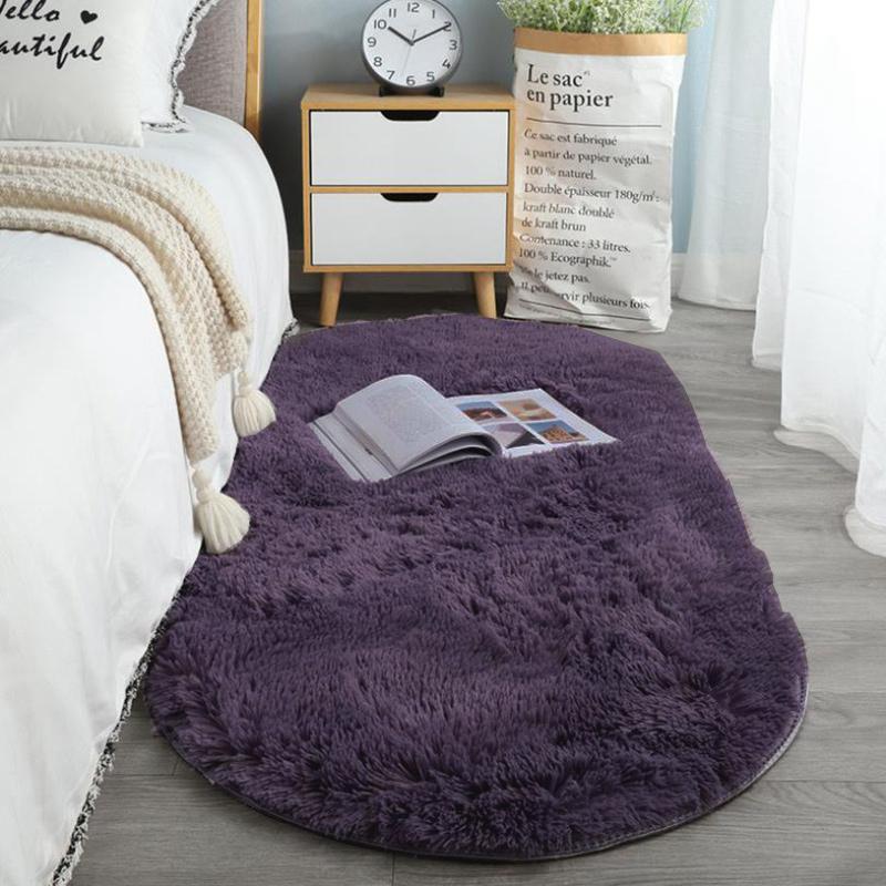 Oval Soft Silkly Plush Carpet Modern Home Decor Living Room Sofa Coffee Table Floor Rug Girl Bedroom Foot Mat Balcony Cushion