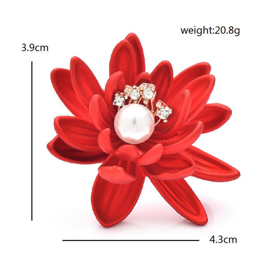 Red Soft-paint Lotus Flowers Brooches Pins for Women Unisex Pretty New Year Christmas Brooch Gifts