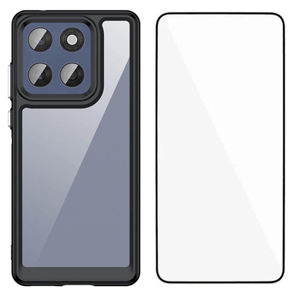 WANLONFENG XC Series For Motorola Edge 60 Fusion 5G Case TPU Acrylic Phone Cover with Tempered Glass (Big Lens Hole)