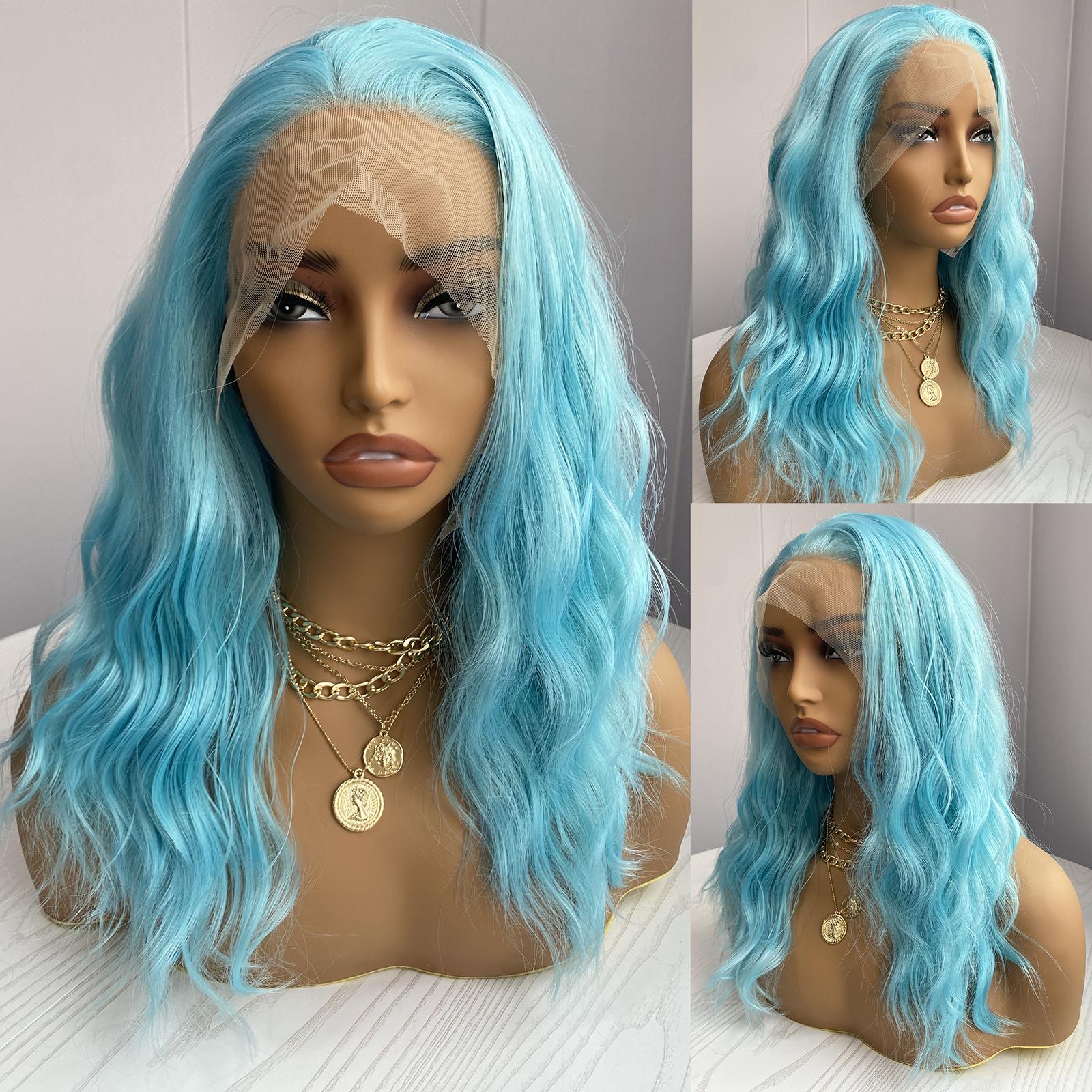 

AIMEYA Blue Short Wigs for Women Heat Resistant Short Wave Lace Front Wig Heat Resistant Synthetic Hair Daily Use Cosplay (Blue,12inches&Lace Front) синий