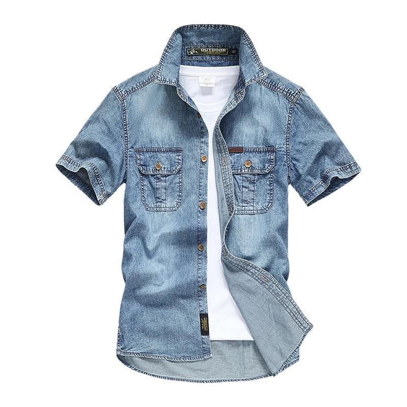 Camicia di jeans a maniche corte da uomo taglie forti con tasche - Stile casual da lavoro