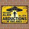 Funny Alien Abduction Warning Sign, Metal Wall Poster for Home